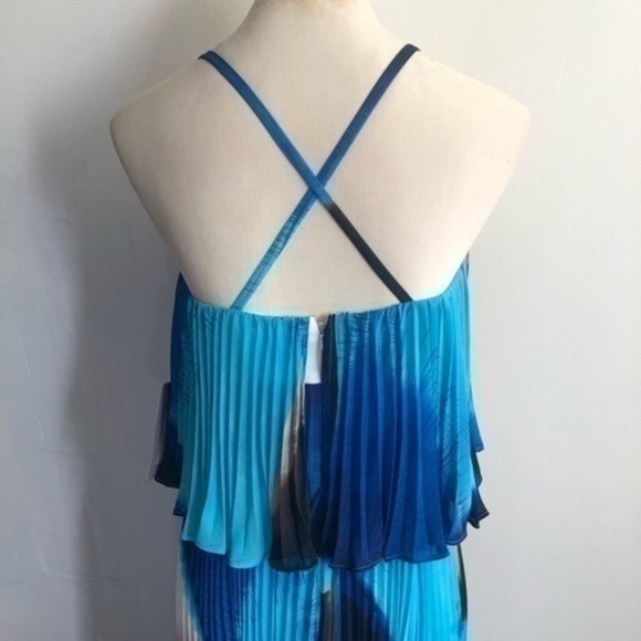 J S Collections Blue and White Pleated Maxi Dress - Picture 7 of 11